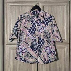 Lauren Ralph Lauren No Iron  Paisley Button-Up Womens Shirt Size XL